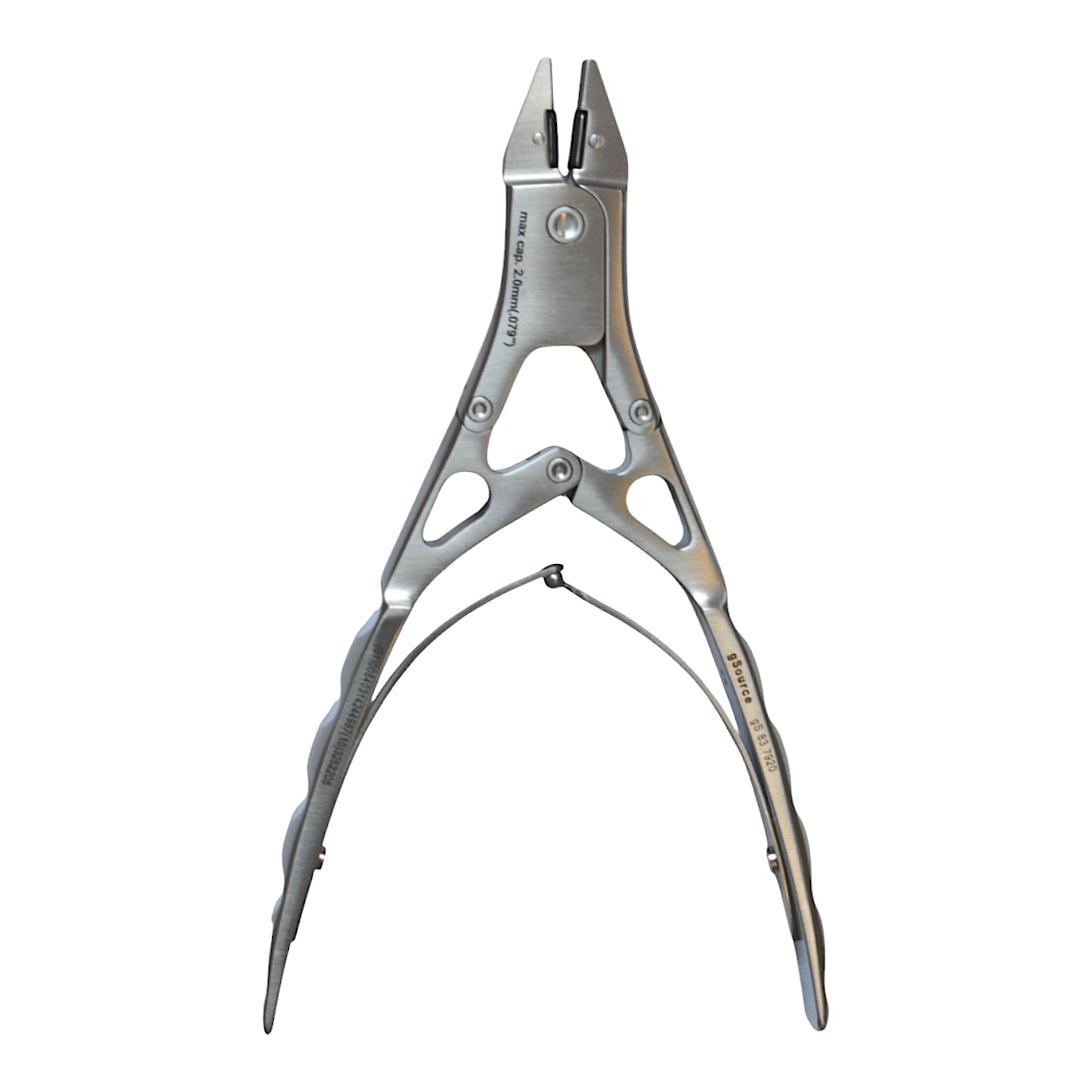 Top-down view of Hercules Cutter/Holding Forceps, showcasing its double-action design and serrated, silicone-inserted jaws.