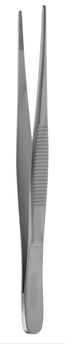 Full-length product image of the gSource g2 Dressing Forceps, which are 4 1/2" with a serrated tip.