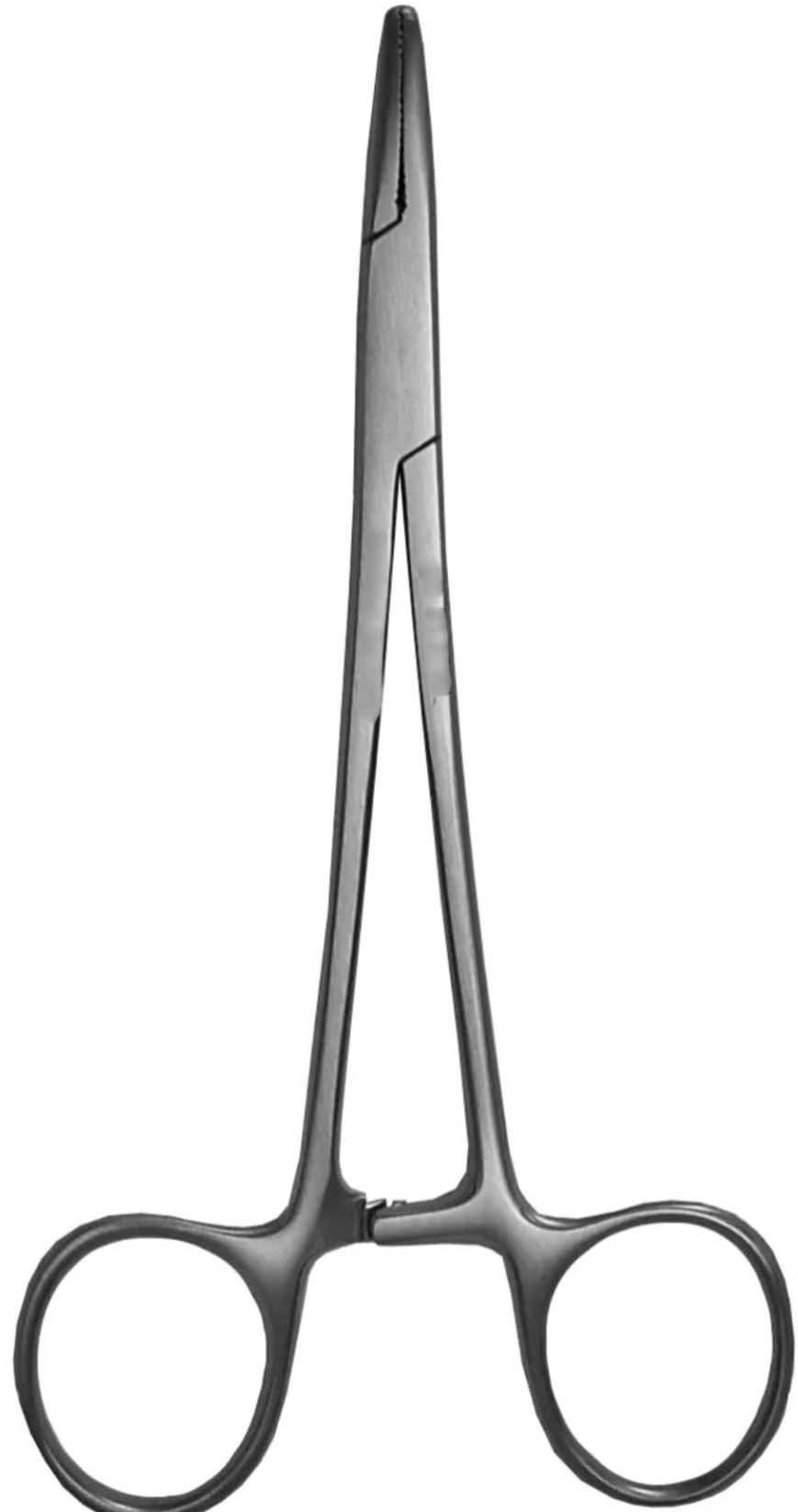 Close-up view of the serrated tungsten carbide jaws of the gSource g2 Mayo Hegar Needle Holder, 6 inches.